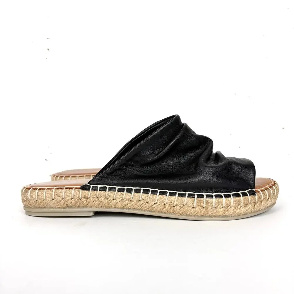 Bueno Womens Nice Leather Slip On Sandals Wide Ruched Band Black Brown Size 37